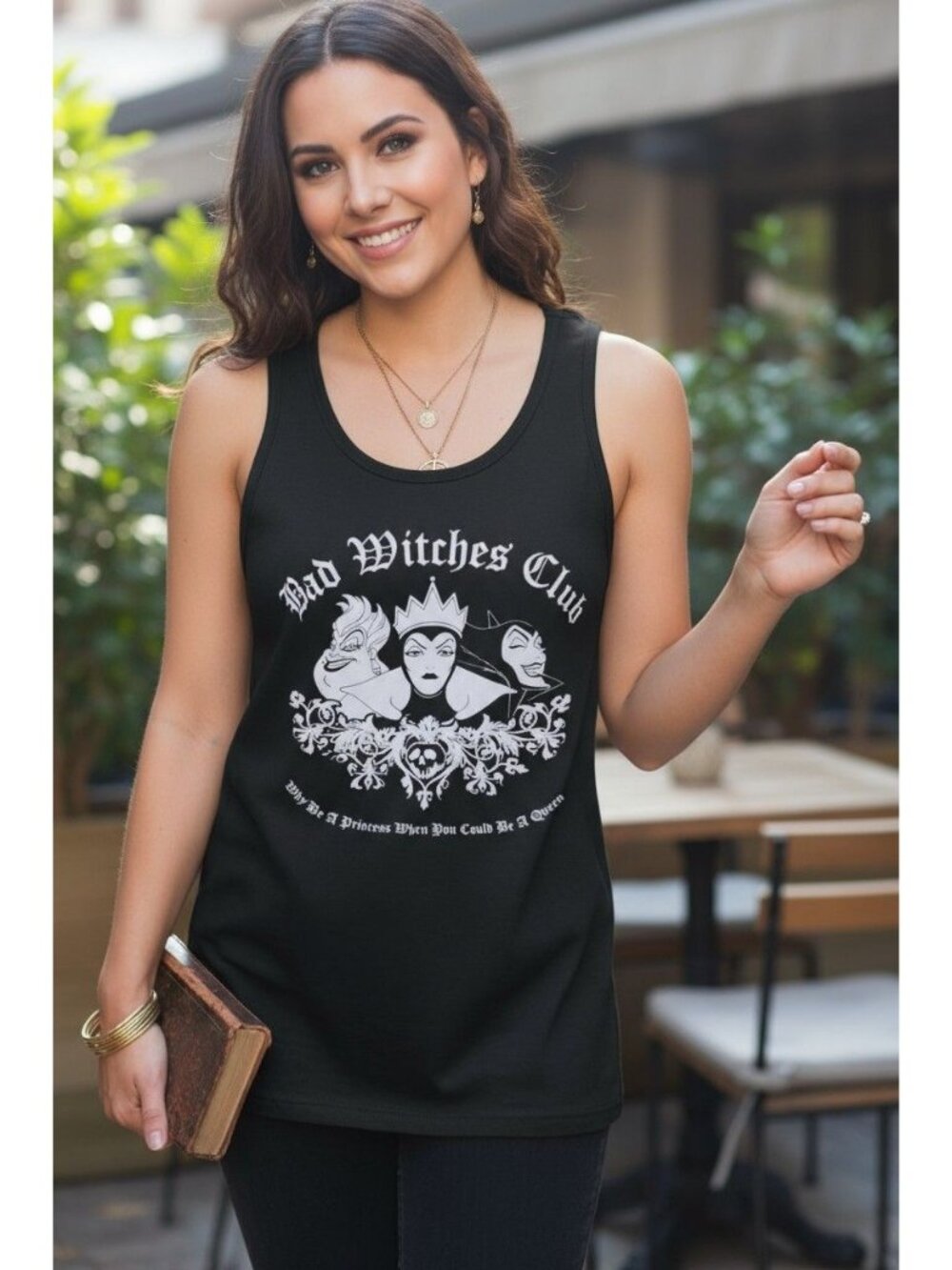 Bad Witches Club Womens Black Tank Top Slim Fit Large 100% Cotton Disney